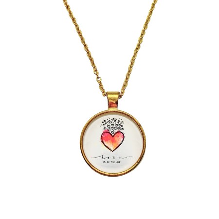 necklace steel gold red heart1